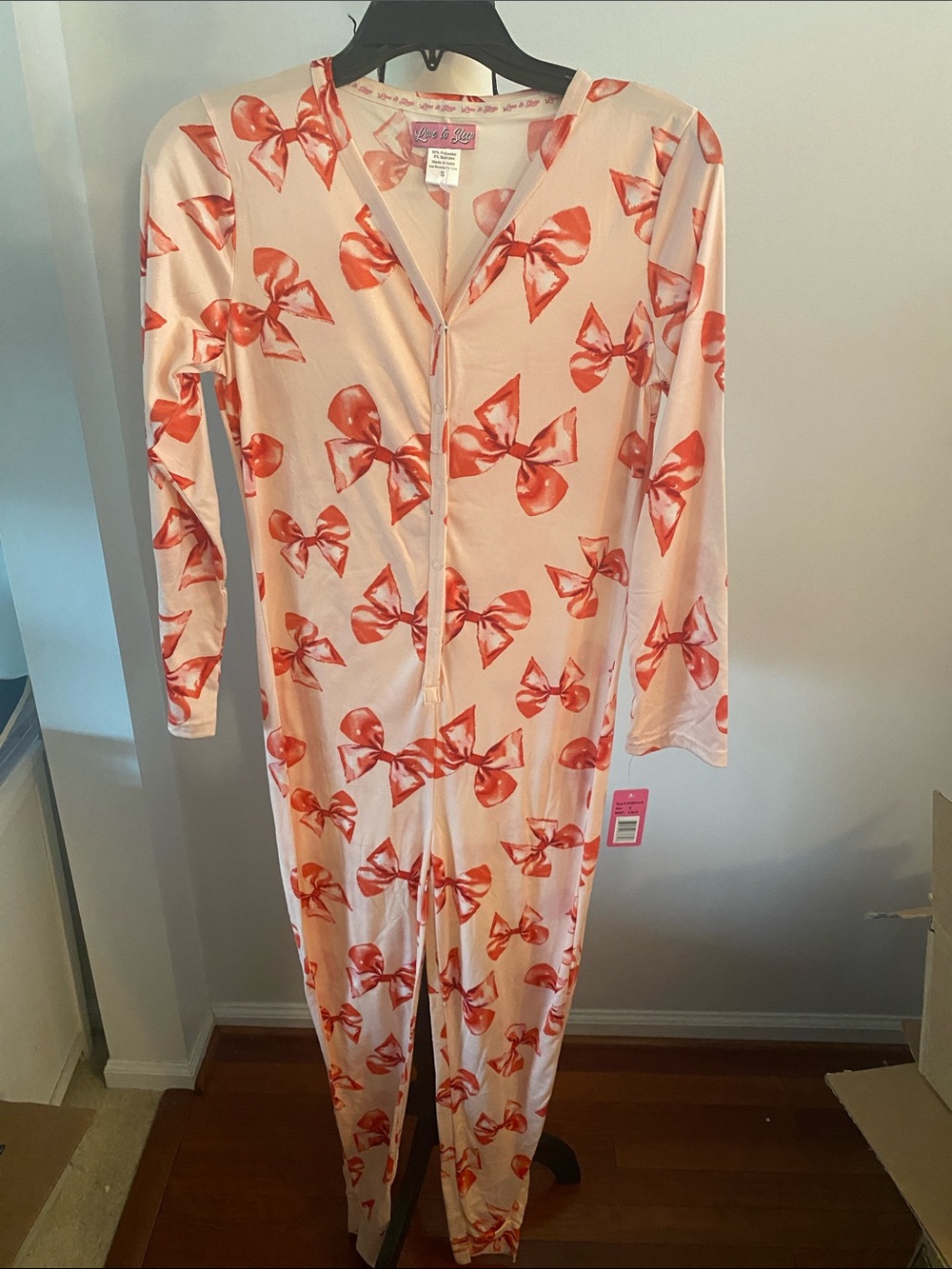 Love to sleep adult size small bow onsie NWT